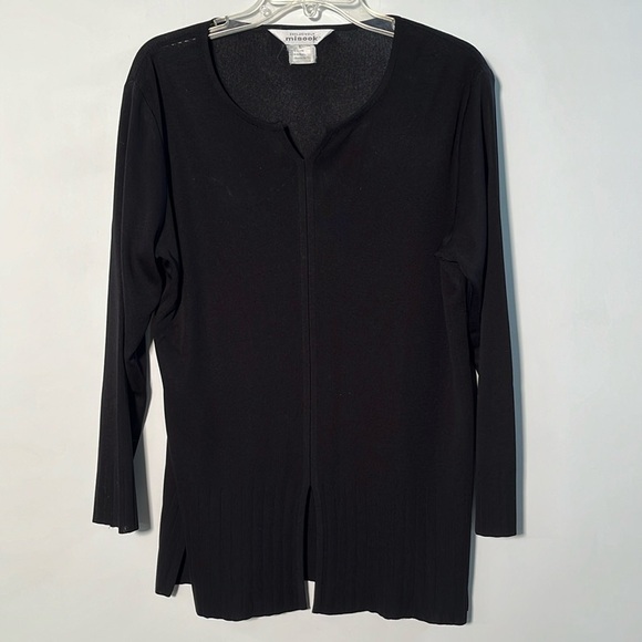 MISOOK Career/Minimalist Black Split Neck Long SLV Slit Front/Side Popover Top L - Picture 1 of 16
